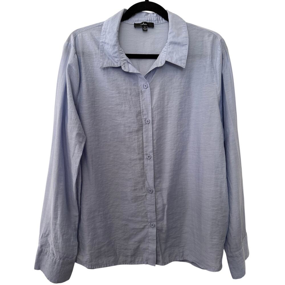 Lulus Blue Linen Blend Preppy Lightweight Classic Button Down Minimalist XL
